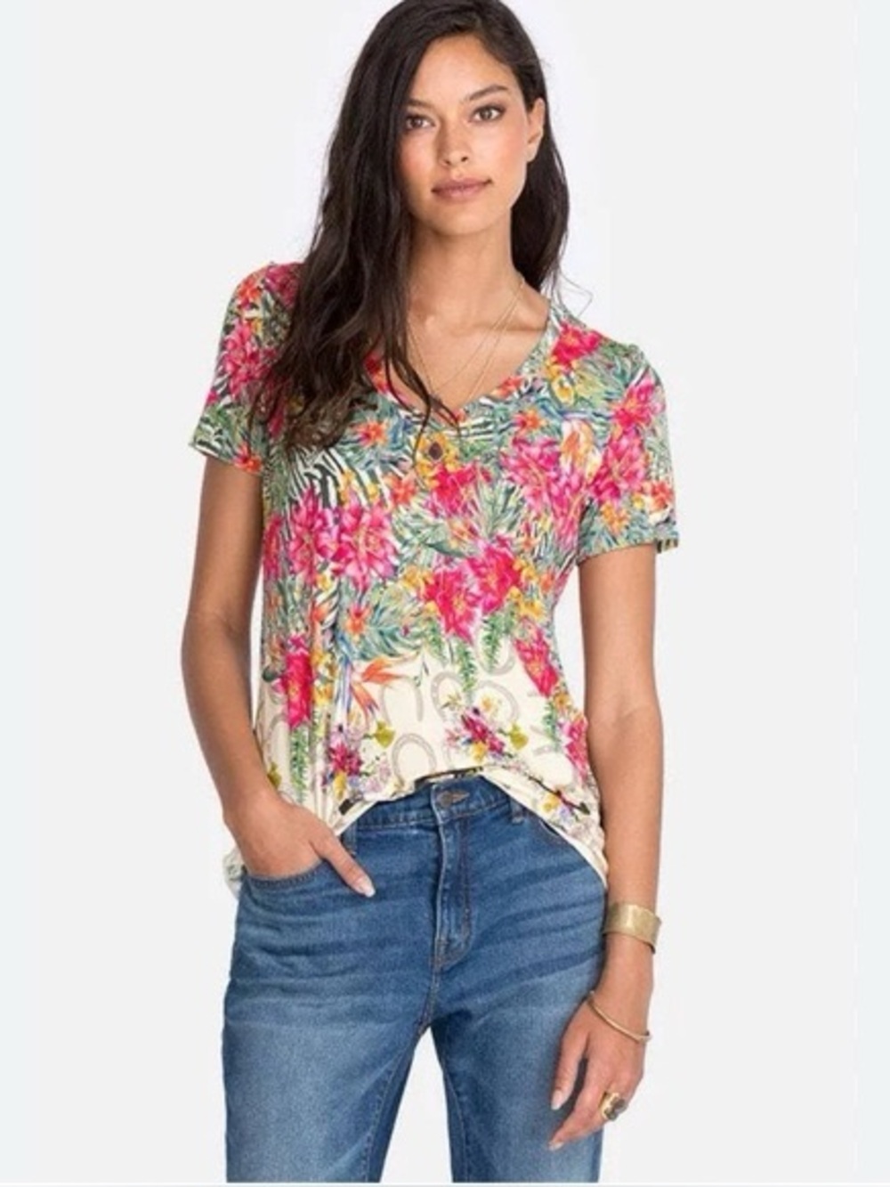 Johnny Was Seabiscuit V-Neck Favorite Short Sleeve Tee (B)